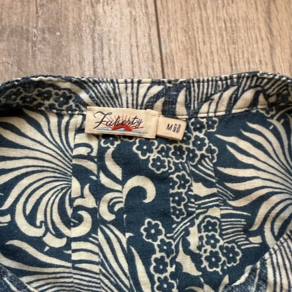 Faherty Gemina Pintuck Short Sleeve Linen Blend Shirt Dress In Blue Stripe Sz M - Picture 9 of 10